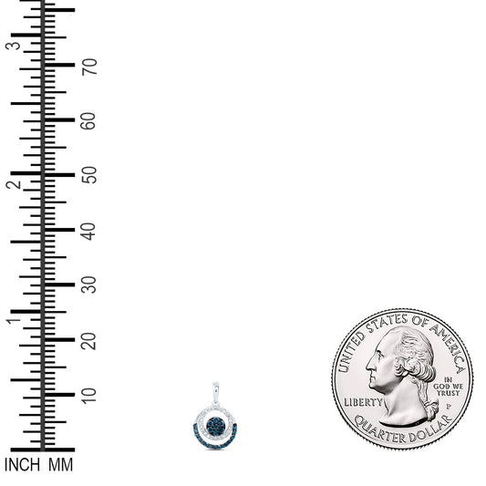 0.31 Ctw Natural Diamond 3 Three Circle Blue Pendant in 10k White Gold