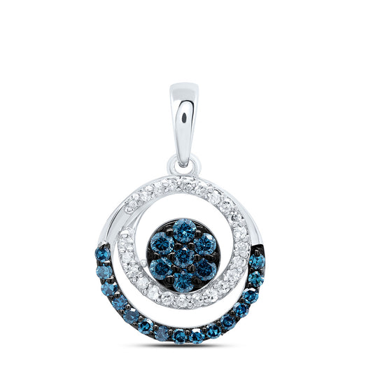 0.31 Ctw Natural Diamond 3 Three Circle Blue Pendant in 10k White Gold