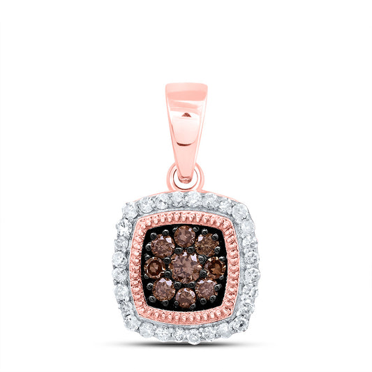 0.28 Ctw Natural Diamond Brown Chocolate Square Shaped Pendant in 10k Rose Gold