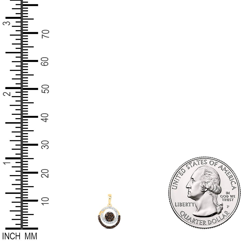 0.34 Ctw Natural Diamond 3 Three Circle Brown  Pendant in 10k Yellow Gold