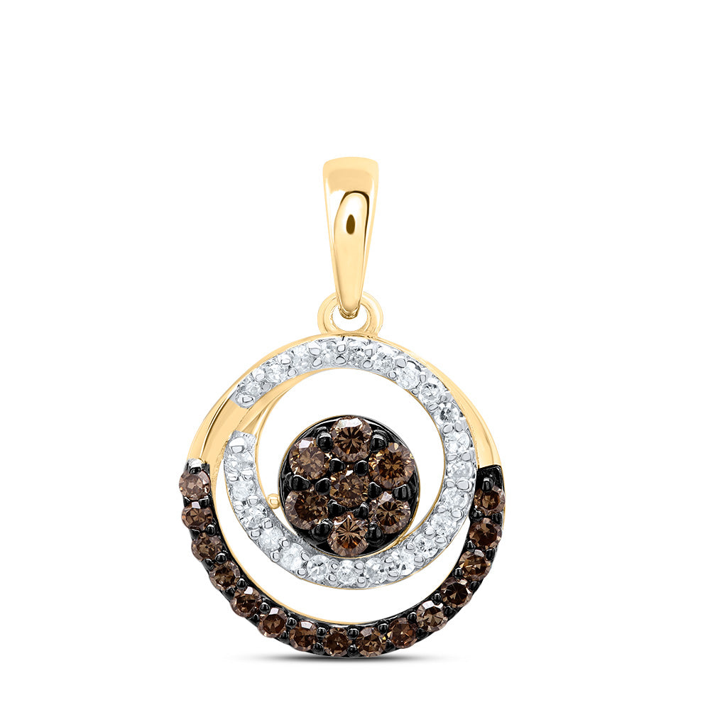 0.34 Ctw Natural Diamond 3 Three Circle Brown  Pendant in 10k Yellow Gold