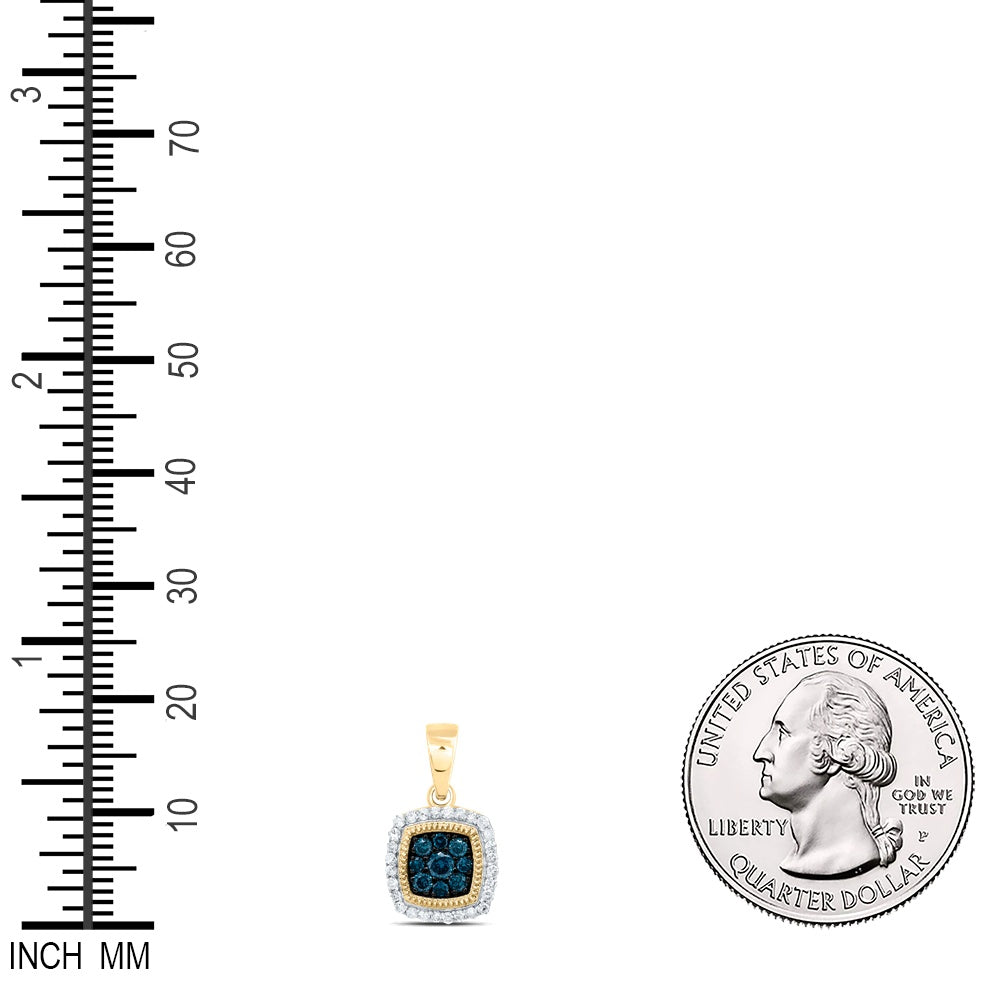 0.28 Ctw Natural Diamond Blue Square Shaped Pendant in 10k Yellow Gold