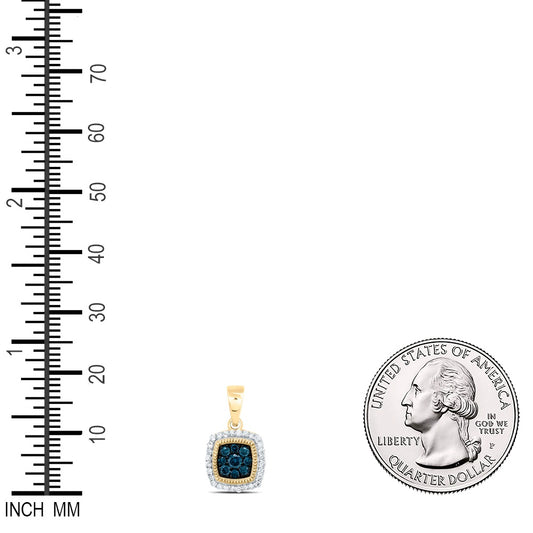 0.28 Ctw Natural Diamond Blue Square Shaped Pendant in 10k Yellow Gold
