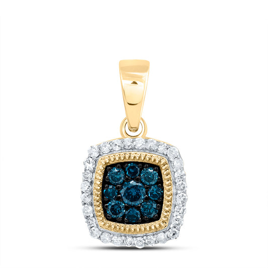 0.28 Ctw Natural Diamond Blue Square Shaped Pendant in 10k Yellow Gold