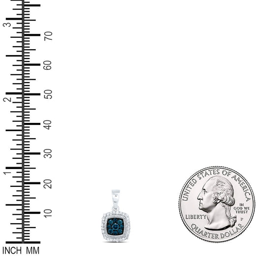 0.28 Ctw Natural Diamond Blue Square Shaped Pendant in 10k White Gold