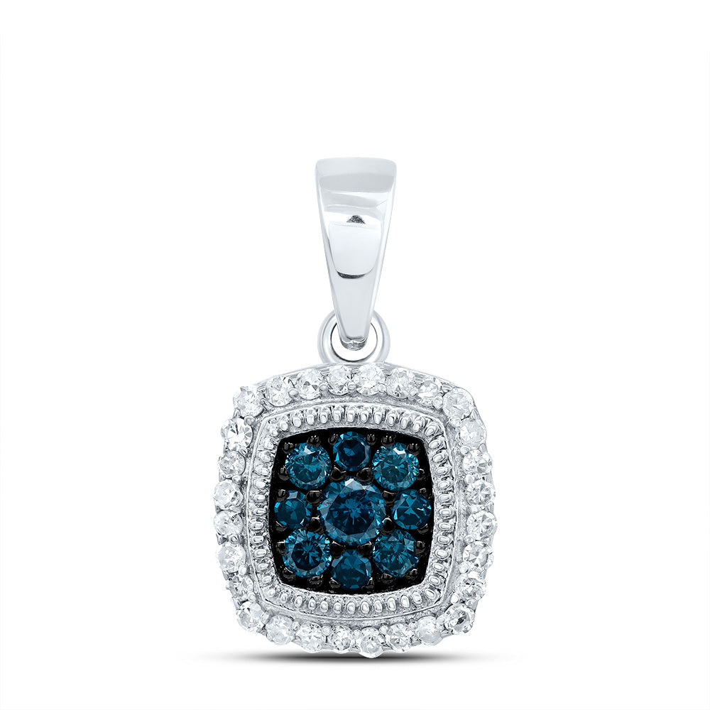 0.28 Ctw Natural Diamond Blue Square Shaped Pendant in 10k White Gold