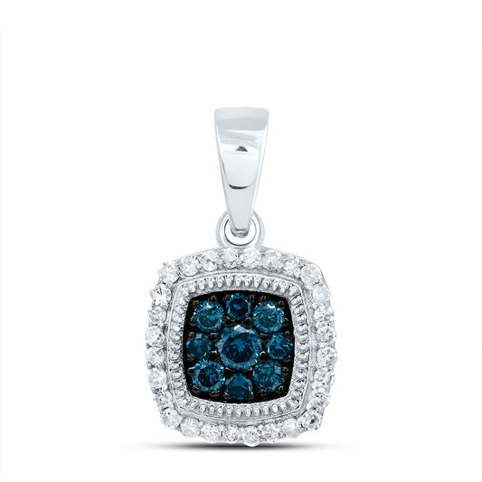 0.28 Ctw Natural Diamond Blue Square Shaped Pendant in 10k White Gold