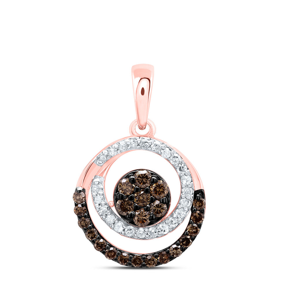 0.33 Ctw Natural Diamond 3 Three Circle Brown  Pendant in 10k Rose Gold