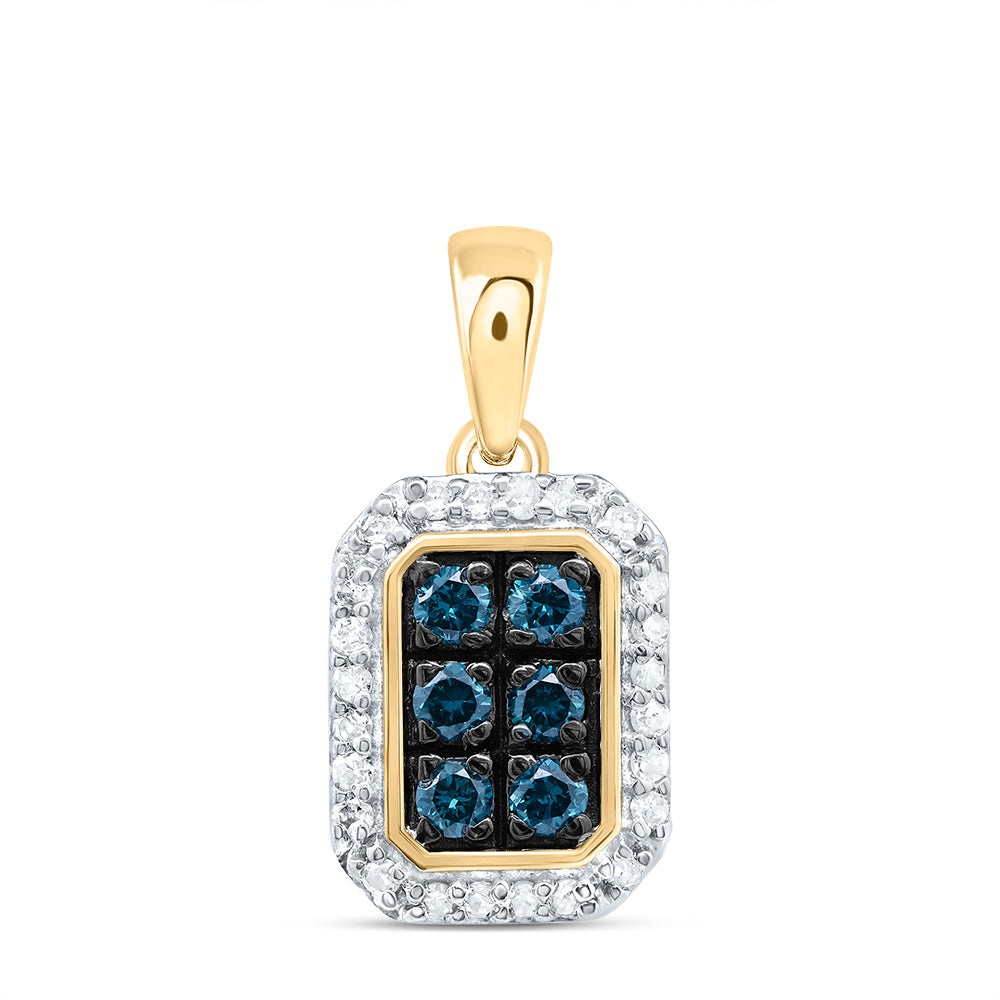 0.25 Ctw Natural Diamond Blue Octagon Shaped Pendant in 10k Yellow Gold