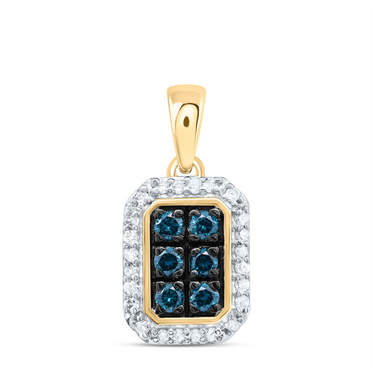 0.25 Ctw Natural Diamond Blue Octagon Shaped Pendant in 10k Yellow Gold
