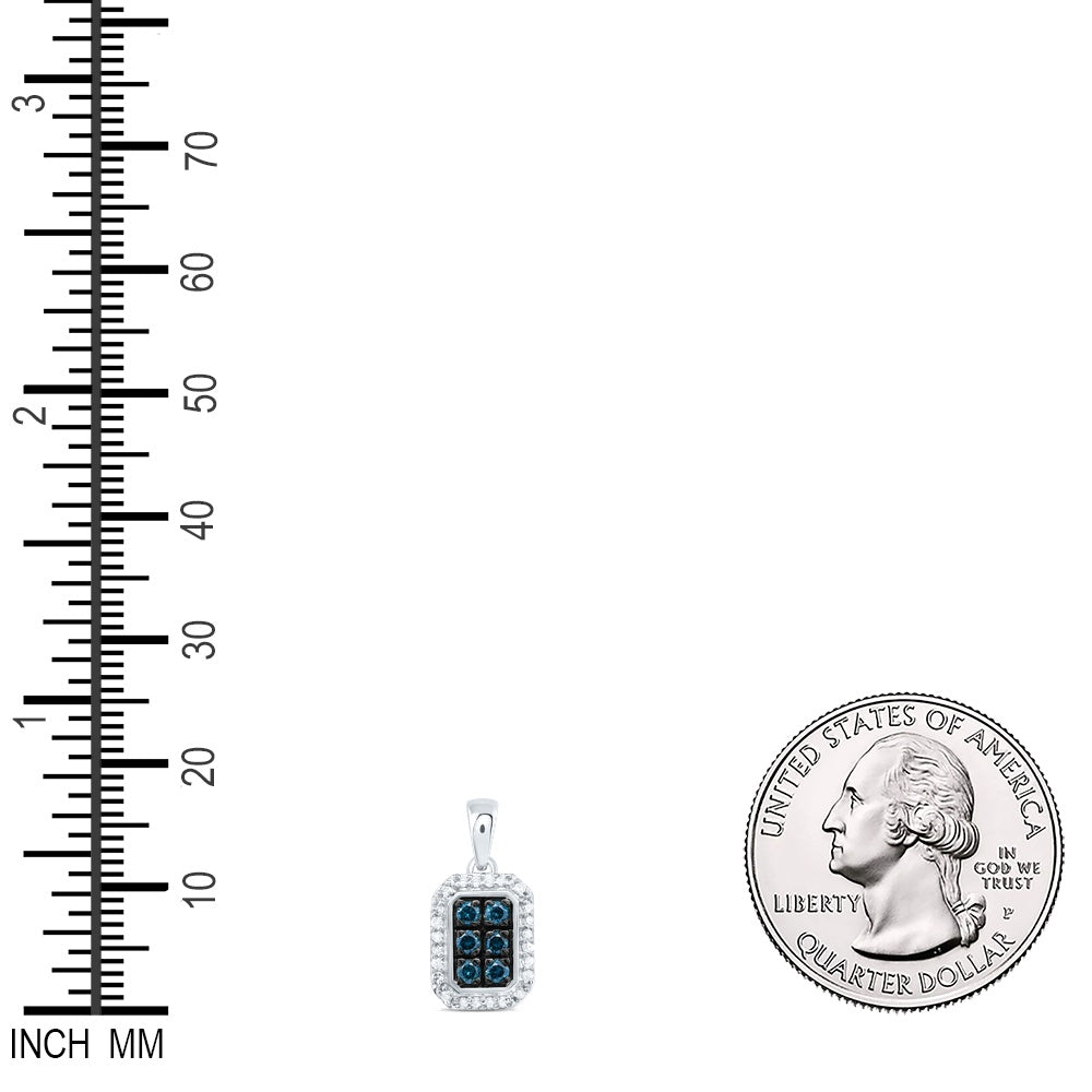 0.25 Ctw Natural Diamond Blue Octagon Shaped Pendant in 10k White Gold