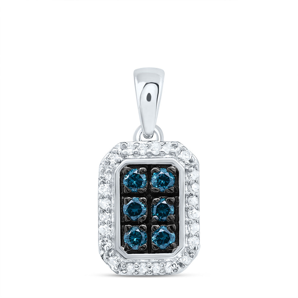 0.25 Ctw Natural Diamond Blue Octagon Shaped Pendant in 10k White Gold