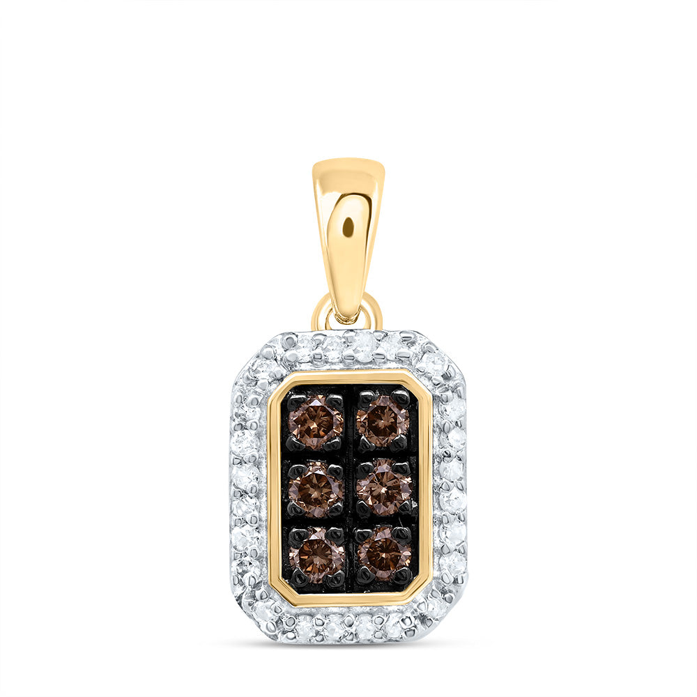 0.25 Ctw Natural Diamond Brown Chocolate Octagon Shaped Pendant in 10k Yellow Gold