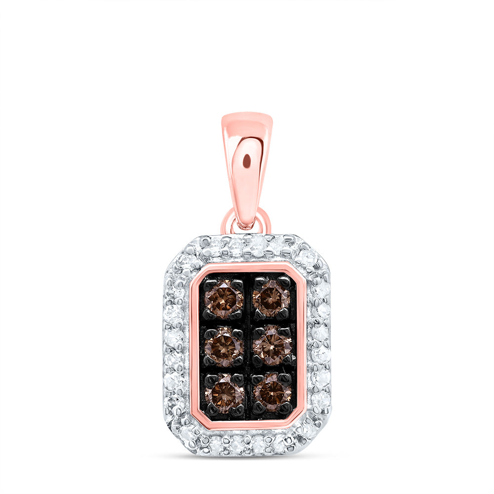 0.26 Ctw Natural Diamond Brown Chocolate Octagon Shaped Pendant in 10k Rose Gold