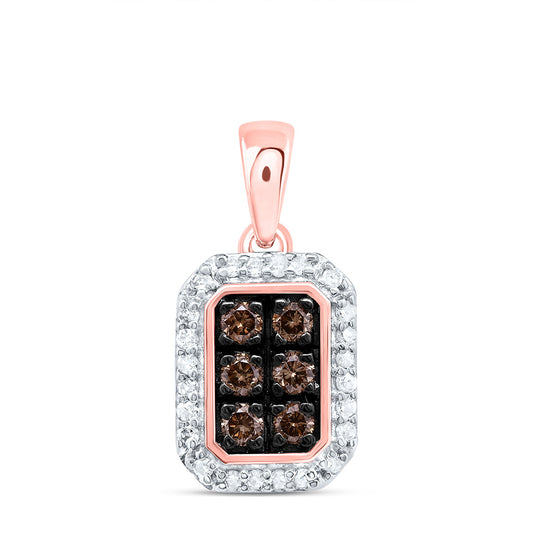 0.26 Ctw Natural Diamond Brown Chocolate Octagon Shaped Pendant in 10k Rose Gold