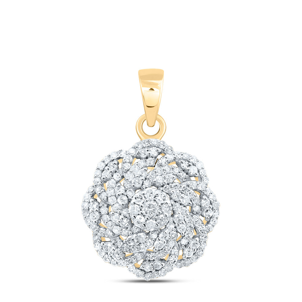 0.49 Ctw Natural Diamond Flower Round Cluster Pendant in 10k Yellow Gold