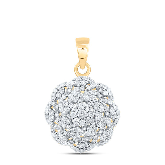 0.49 Ctw Natural Diamond Flower Round Cluster Pendant in 10k Yellow Gold
