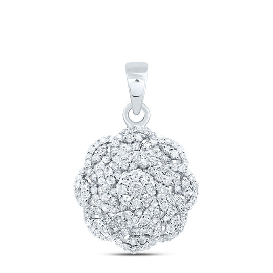 0.48 Ctw Natural Diamond Flower Round Cluster Pendant in 10k White Gold