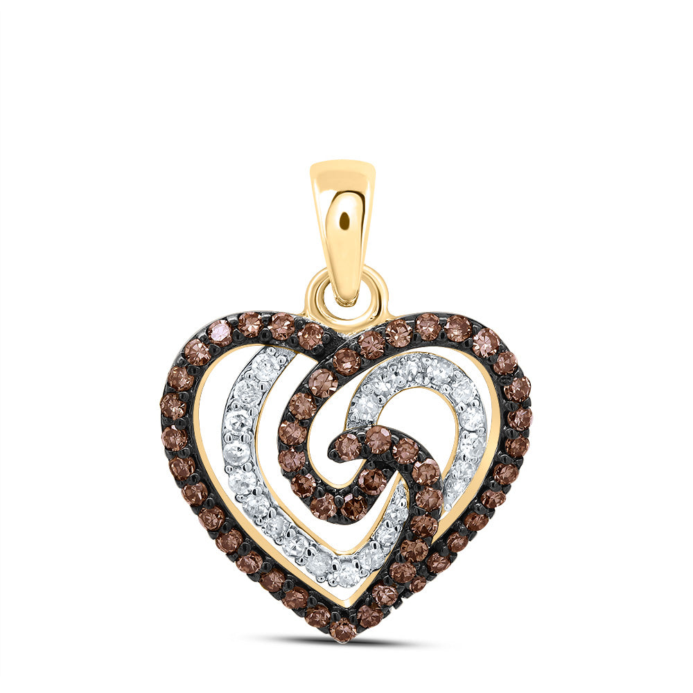 0.37 Ctw Natural Diamond Brown Diamond Heart Pendant in 10k Yellow Gold