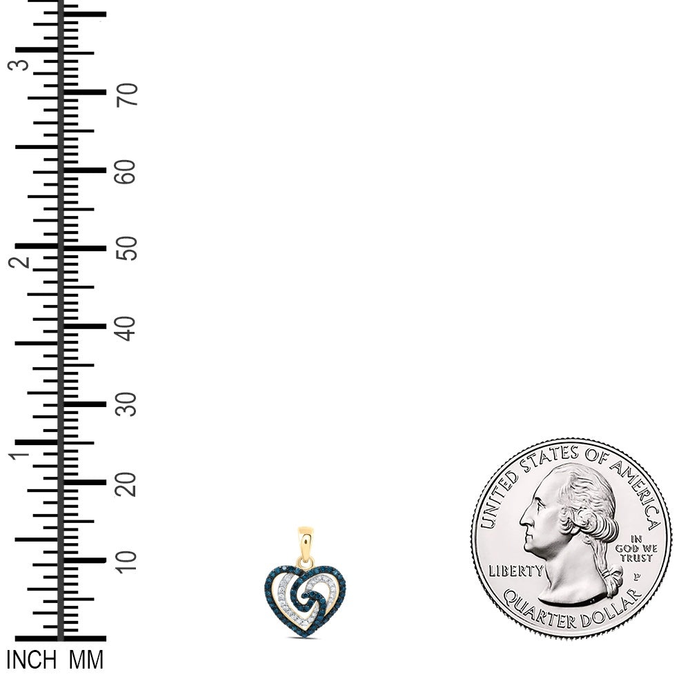 0.36 Ctw Natural Diamond Blue Diamond Open Heart Pendant in 10k Yellow Gold