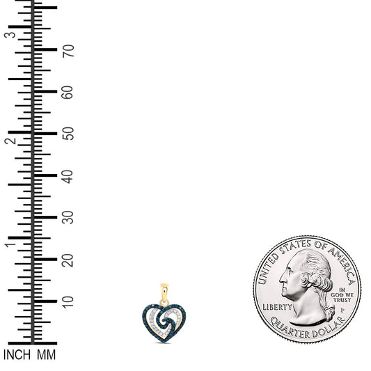 0.36 Ctw Natural Diamond Blue Diamond Open Heart Pendant in 10k Yellow Gold