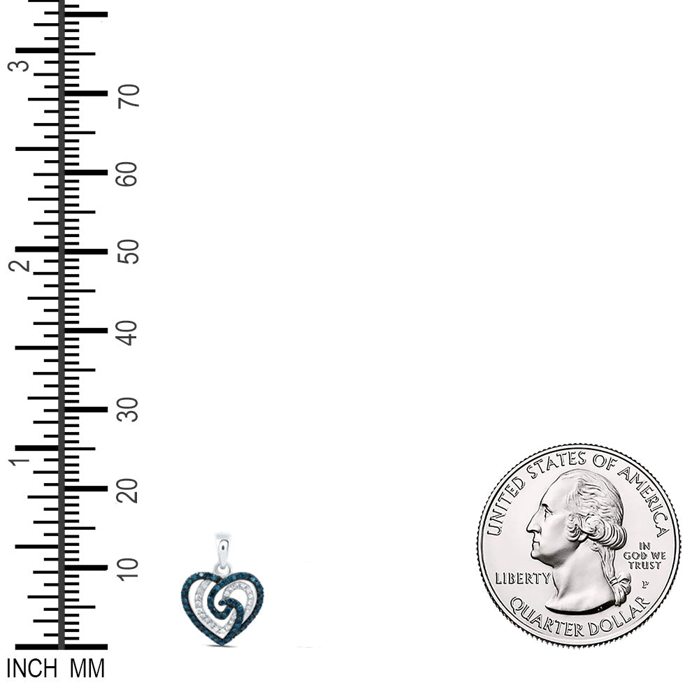 0.36 Ctw Natural Diamond Blue Diamond Open Heart Pendant in 10k White Gold