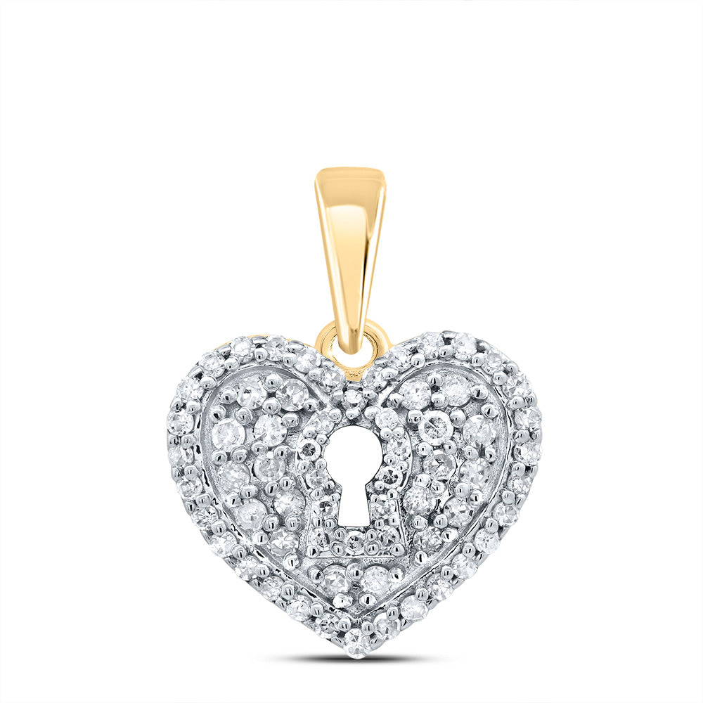 0.42 Ctw Natural Diamond Heart Key Pendant in 10k Yellow Gold