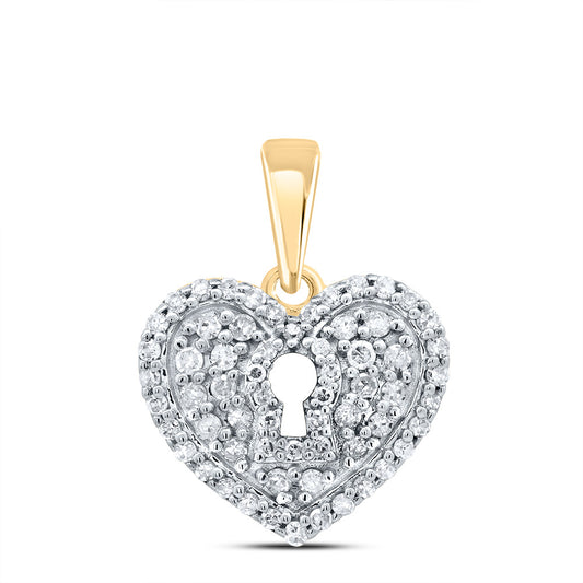 0.42 Ctw Natural Diamond Heart Key Pendant in 10k Yellow Gold