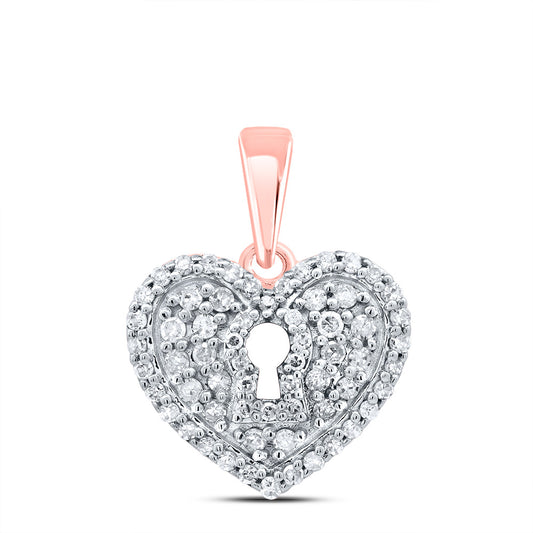 0.41 Ctw Natural Diamond Heart Key Pendant in 10k Rose Gold