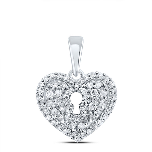 0.43 Ctw Natural Diamond Heart Key Pendant in 10k White Gold
