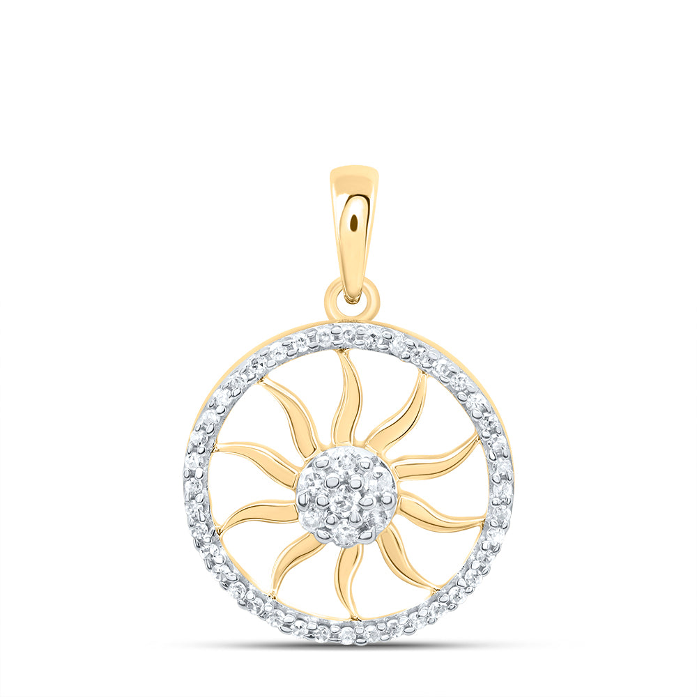 0.16 Ctw Natural Diamond Sun Circular Border Pendant in 10k Yellow Gold