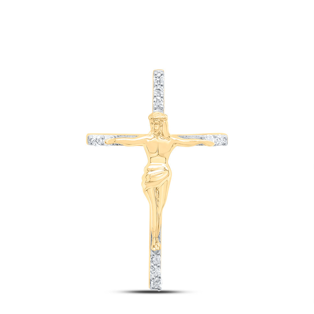 0.1 Ctw Natural Diamond Jesus Crucifix Cross Pendant in 10k Yellow Gold