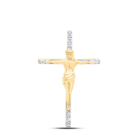0.1 Ctw Natural Diamond Jesus Crucifix Cross Pendant in 10k Yellow Gold