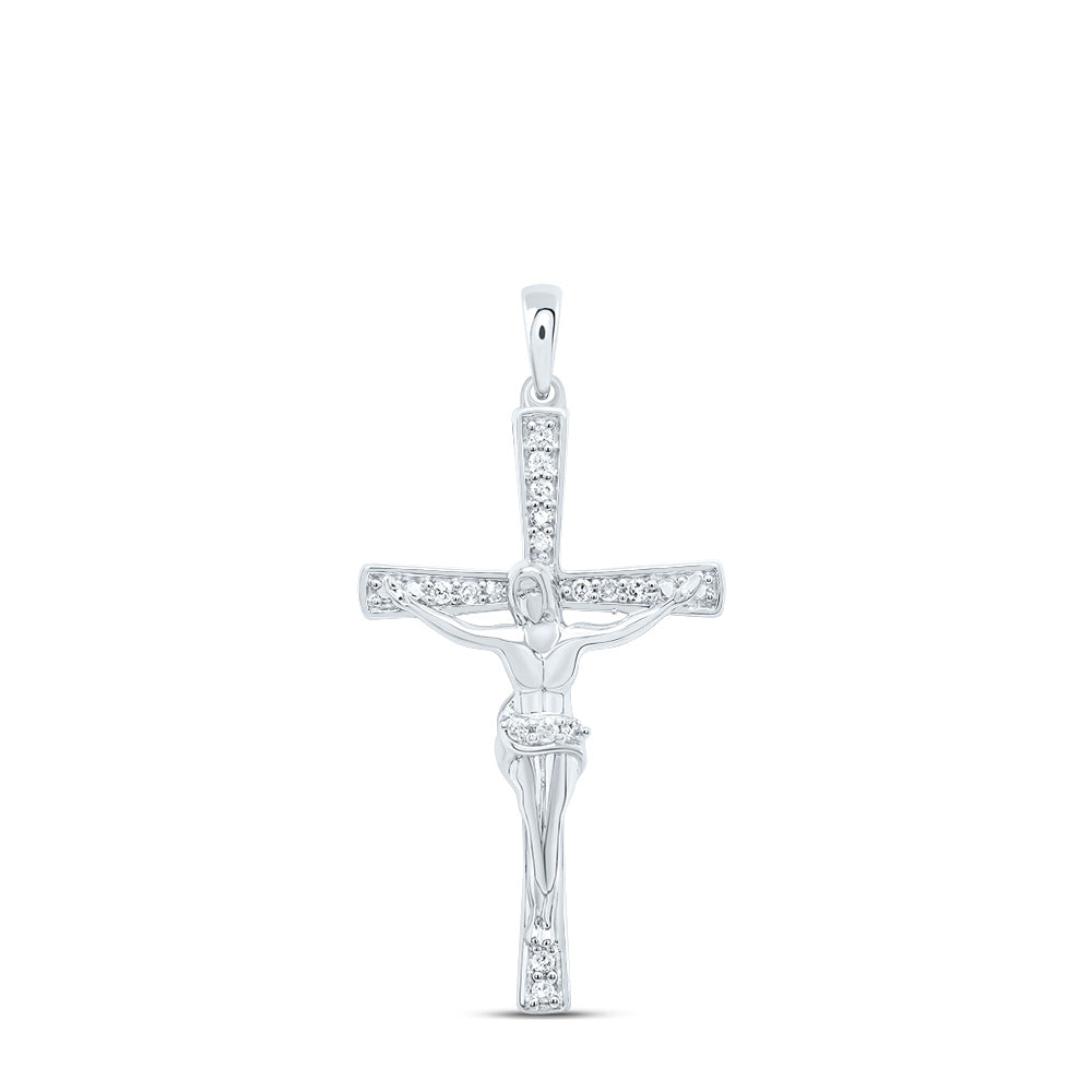 0.1 Ctw Natural Diamond Crucifix Jesus Cross Religious Pendant in Sterling Silver