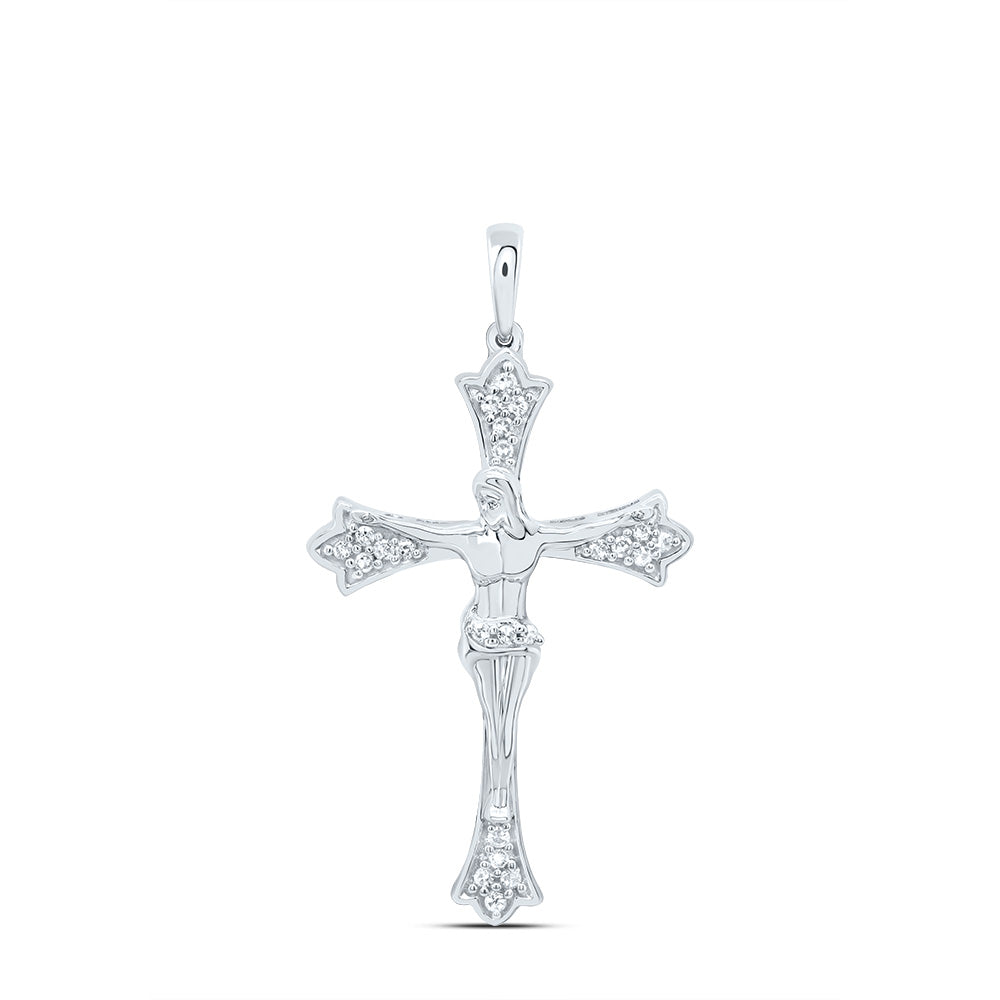 0.12 Ctw Natural Diamond Crucifix Jesus Cross Religious Pendant in Sterling Silver