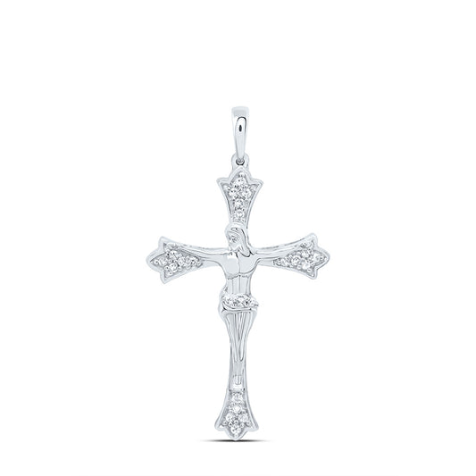 0.12 Ctw Natural Diamond Crucifix Jesus Cross Religious Pendant in Sterling Silver