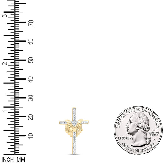 0.1 Ctw Natural Diamond Drip Cloth Cross Pendant in 10k Yellow Gold