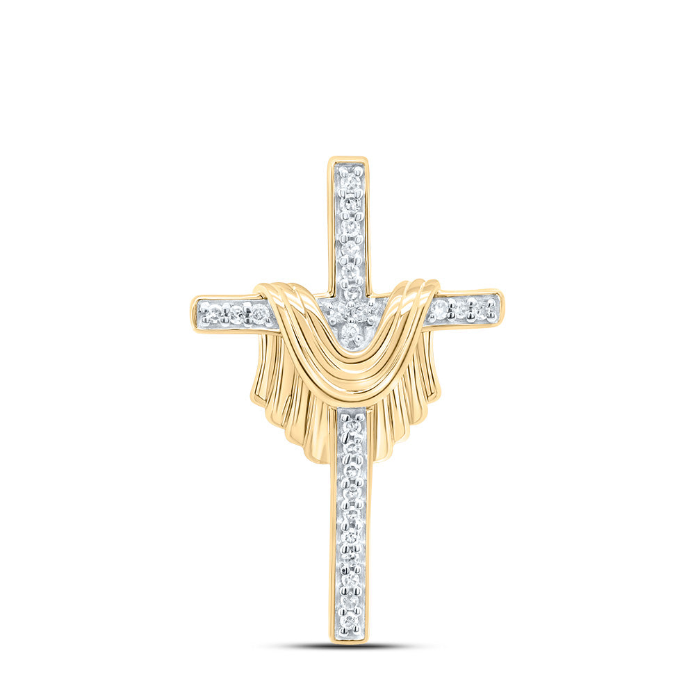 0.1 Ctw Natural Diamond Drip Cloth Cross Pendant in 10k Yellow Gold