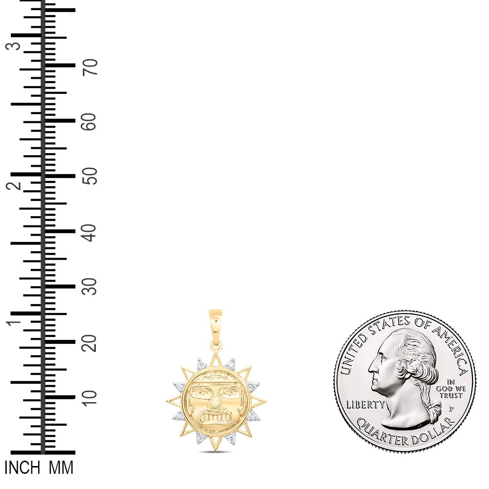 0.08 Ctw Natural Diamond Sunshine Face Pendant in 10k Yellow Gold