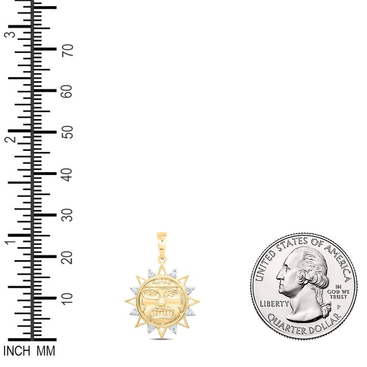 0.08 Ctw Natural Diamond Sunshine Face Pendant in 10k Yellow Gold