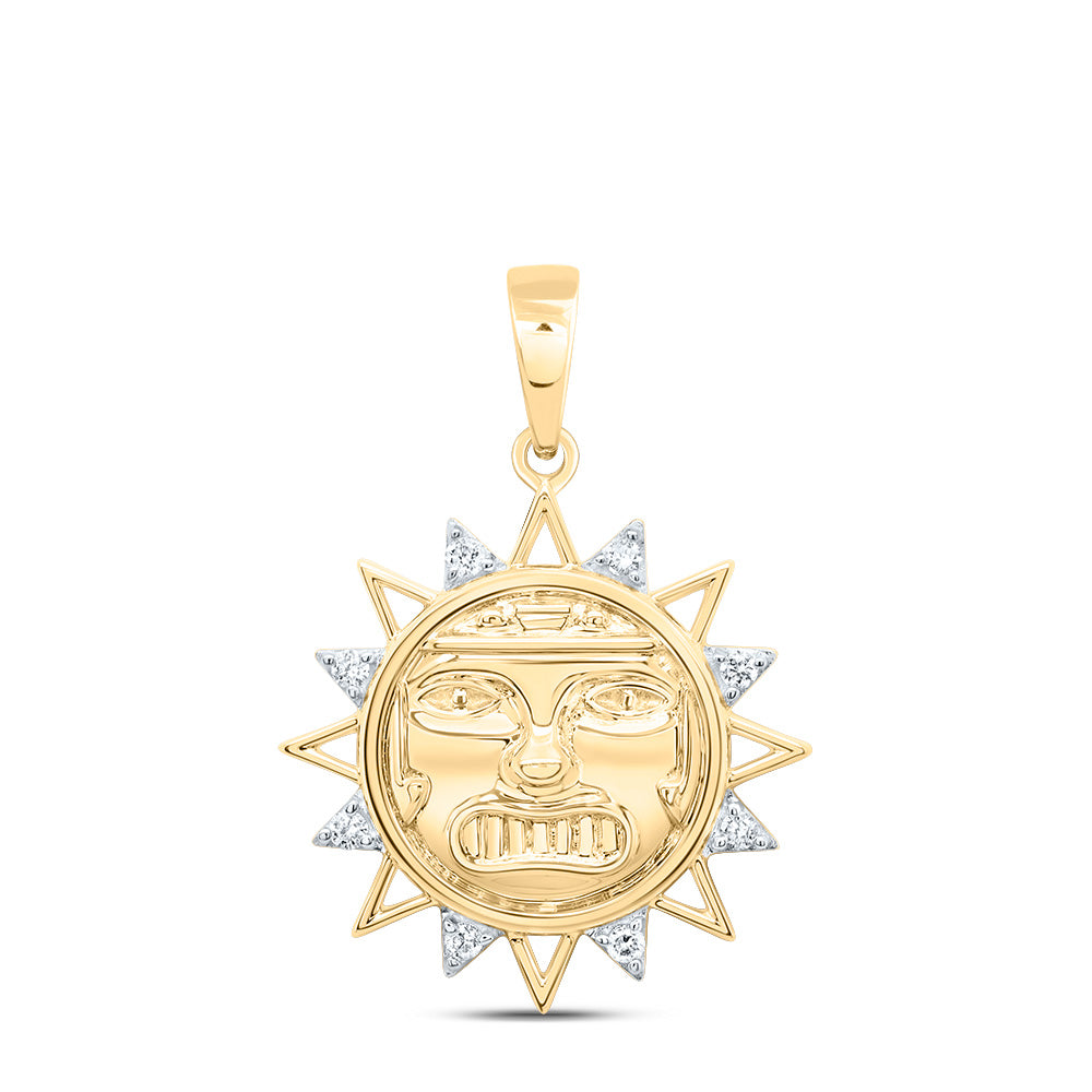 0.08 Ctw Natural Diamond Sunshine Face Pendant in 10k Yellow Gold