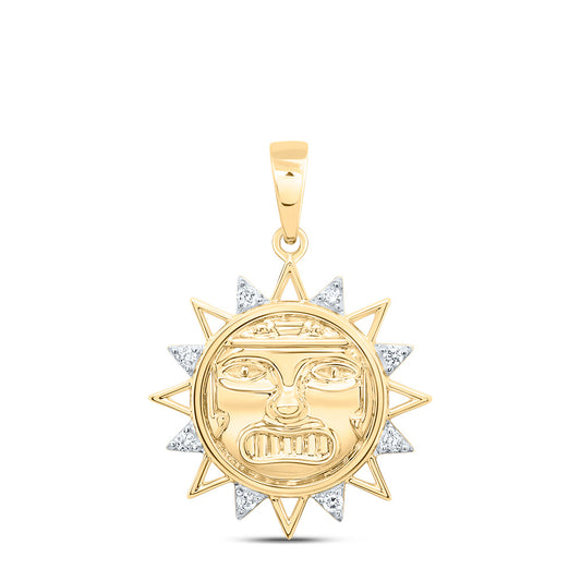 0.08 Ctw Natural Diamond Sunshine Face Pendant in 10k Yellow Gold