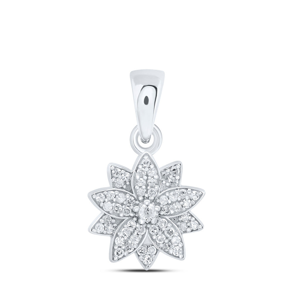 0.13 Ctw Natural Diamond Flower Gift Fashion Pendant in Sterling Silver