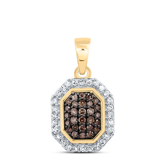 0.25 Ctw Natural Diamond Brown Chocolate Octagon Shaped Pendant in 10k Yellow Gold