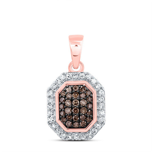 0.25 Ctw Natural Diamond Brown Chocolate Octagon Shaped Pendant in 10k Rose Gold