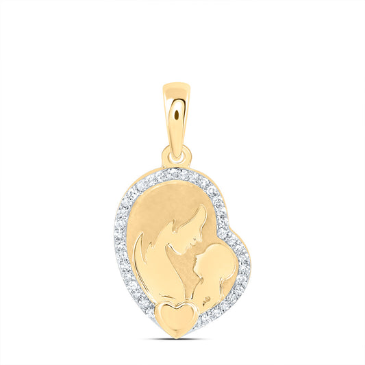 0.1 Ctw Natural Diamond Mom and Child Heart Pendant in 10k Yellow Gold