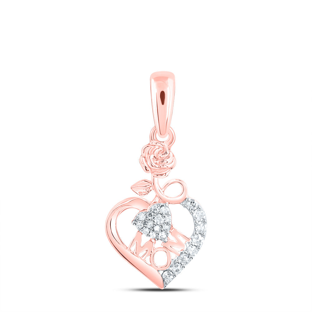 0.07 Ctw Natural Diamond Heart Mom Flower Mother Pendant in 10k Rose Gold