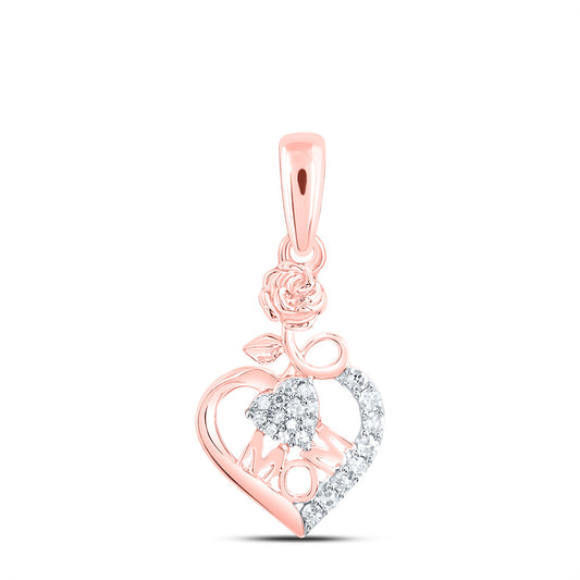 0.07 Ctw Natural Diamond Heart Mom Flower Mother Pendant in 10k Rose Gold