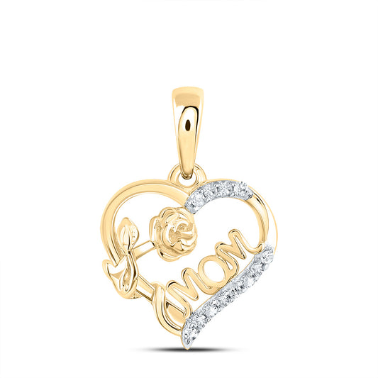 0.05 Ctw Natural Diamond Open Heart Flower Mom Gift Mother Pendant in 10k Yellow Gold