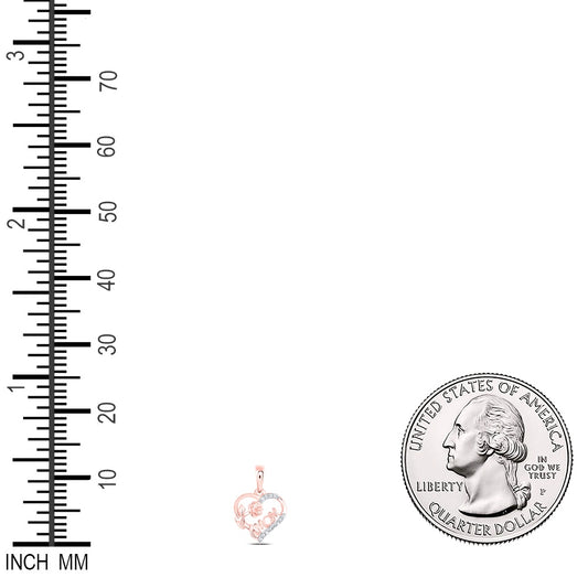 0.06 Ctw Natural Diamond Open Heart Flower Mom Gift Mother Pendant in 10k Rose Gold